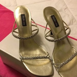Silver high heel slides